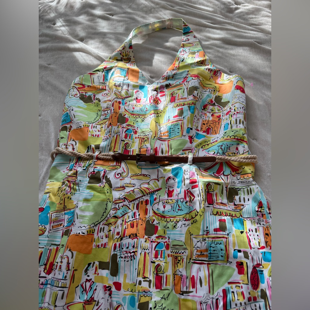Miss Dorby Halter Top Colorful Dress With Belt In A Size 12